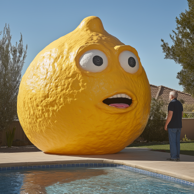 Giant Lemon with Eyes and Mouth Talking