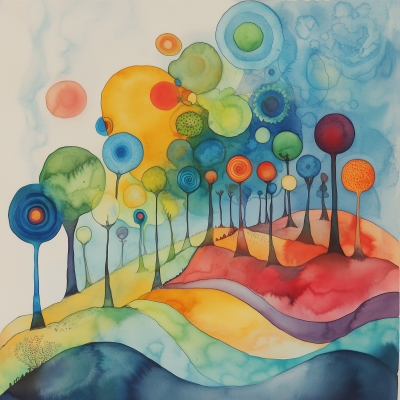 Colorful Watercolor Forest Art