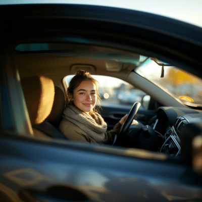 Smiling Woman Behind the Wheel