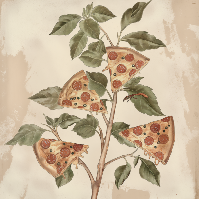 Vintage Botanical Pizza Tree Illustration