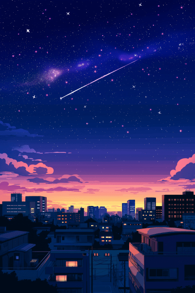 Magical Night Sky in Pop City Style Illustration