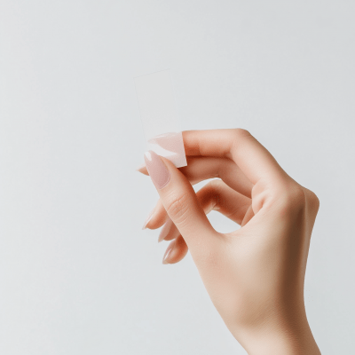 Woman’s Hand Removing Sticker