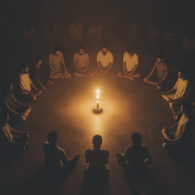 Ayahuasca Ritual in Dimly Lit Room