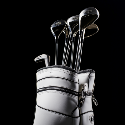 Golf Clubs in White Leather Bag