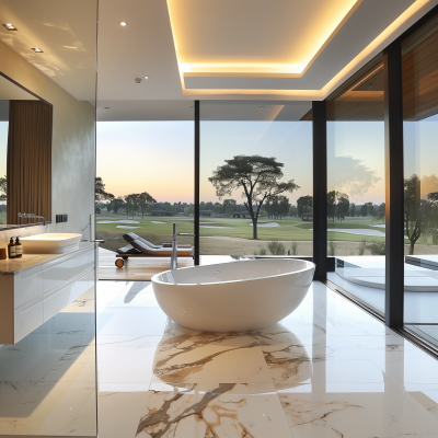 Luxury Marble Bathroom with Golf Estate View