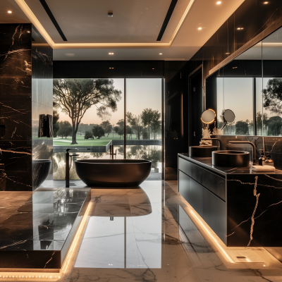 Luxury Marble Bathroom with Golf Estate View