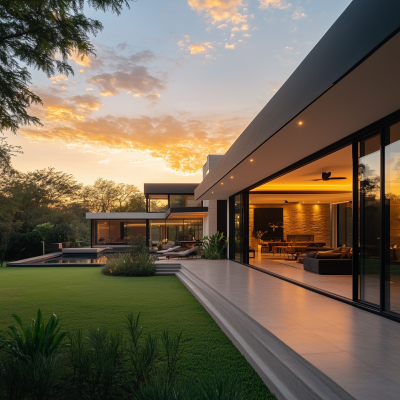 Modern Mansion at Sunset