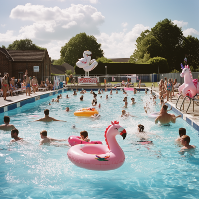 Bustling Outdoor Swimming Pool Scene