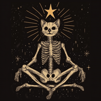 Golden Era Cartoon Cat Skeleton with Star