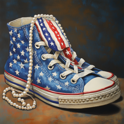 Blue Chuck Taylors with Pearls and US Flag