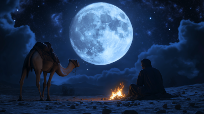 Bedouin and Camel under Full Moon