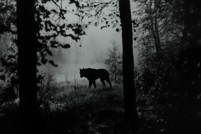 Old Movie Forest Werewolf Silhouette