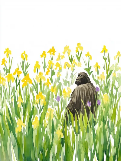 Serene Bigfoot Watercolor Illustration