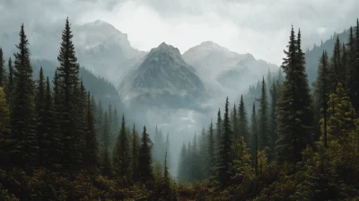 Mountain Forest on Overcast Day