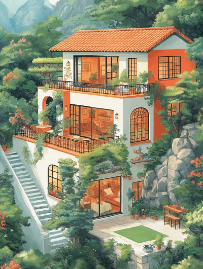 Garden House Interior Illustration