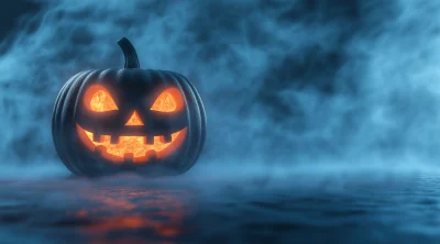 Halloween Pumpkin on Foggy Background