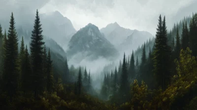 Mountain Forest on Overcast Day