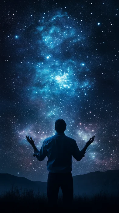 Man Looking at the Stars in Prayer