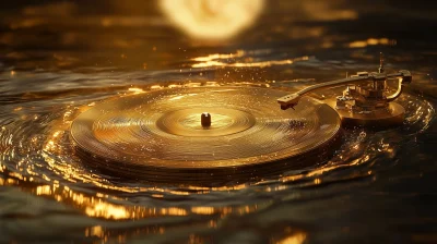 Golden Record Player on Water