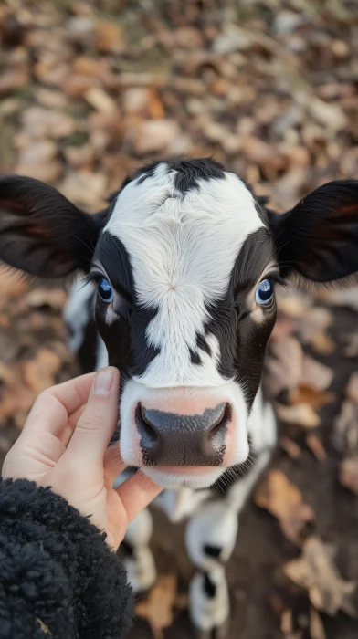 Holstein calf being cuddled