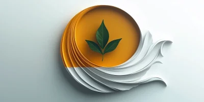 Sun, Sea Wave, and Tea Leaf Vector Logo