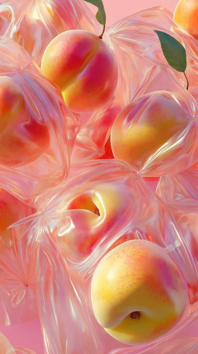 Cute Peach-filled Clear Plastic Bags 3D Artwork