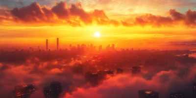 Magic Sunset Over City Horizon