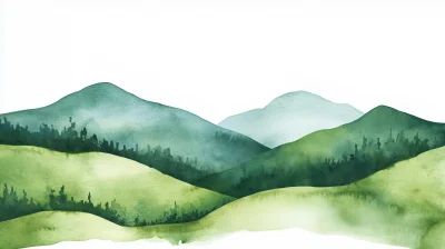 Serene Green Hills Watercolor Illustration