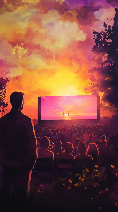 Sunset Outdoor Movie Theater Illustration