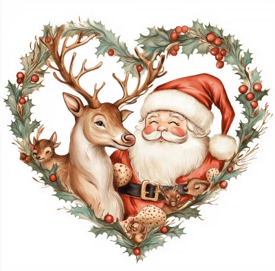 Vintage Santa and Reindeer Illustration