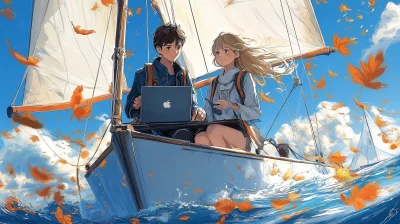 Autumn Sailboat Anime Fantasy