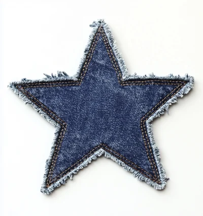 Cut Denim Fabric Patch with Frayed Edges