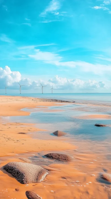 Sandy Beach with Windmills