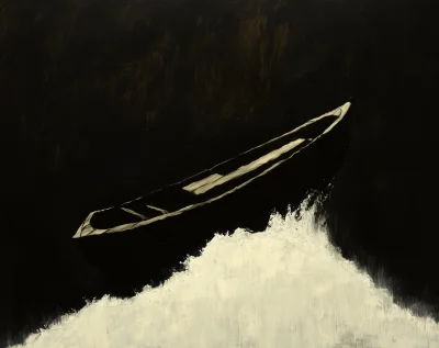 Isolated Small Boat in Oil Painting