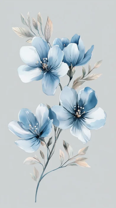 Blue Watercolor Blossom Flowers