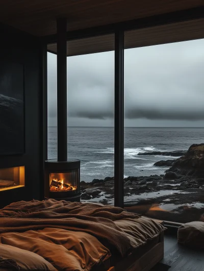 Cinematic Ocean View Bedroom