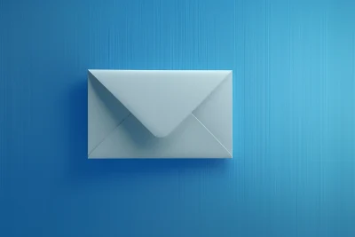 Small English Paper Letter on Blue Backdrop