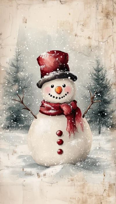 Vintage Watercolor Snowman