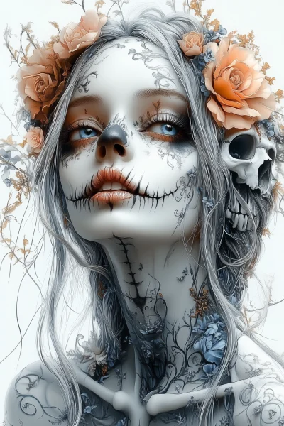 Gothic Skull with Flowers