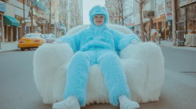 Happy Person in Fluffy Outfit