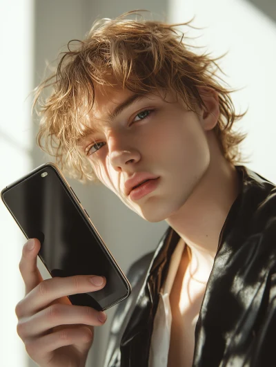 Minimalist Male Model with Smartphone