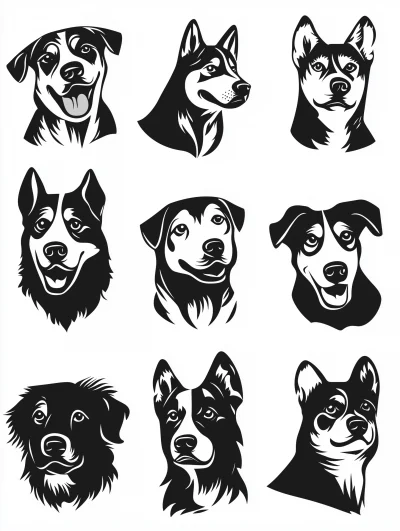 Black and White Dog Icon Set