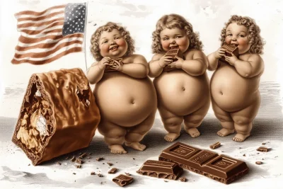 Obese Kids Eating Chocolate Bars