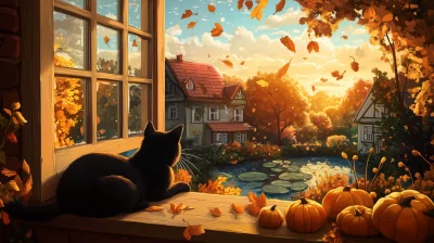 Autumn Cat on the Windowsill