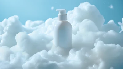 White foam and bottle of cleanser