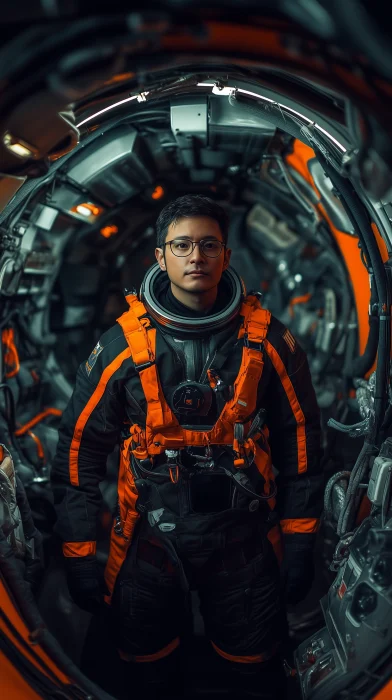 Handsome Astronaut in Ancient Spaceship