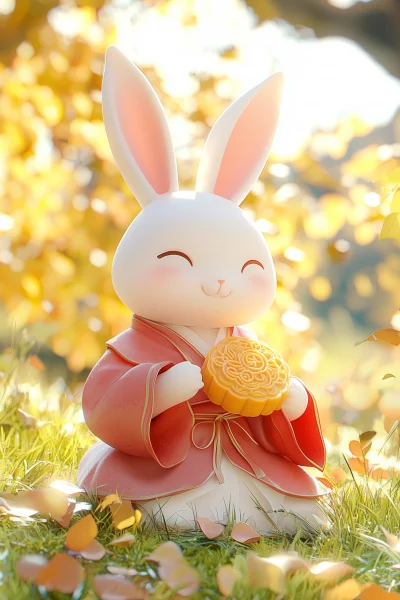 Happy Rabbit with Mooncake