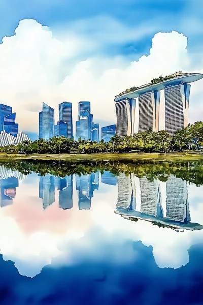 Watercolor Singapore Skyline