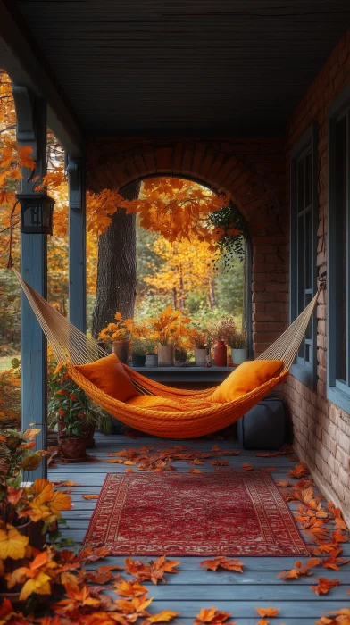 Cozy Autumn Porch with Hammock