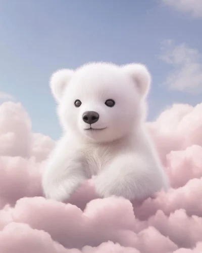 Fluffy Bear Cub on Cotton Candy